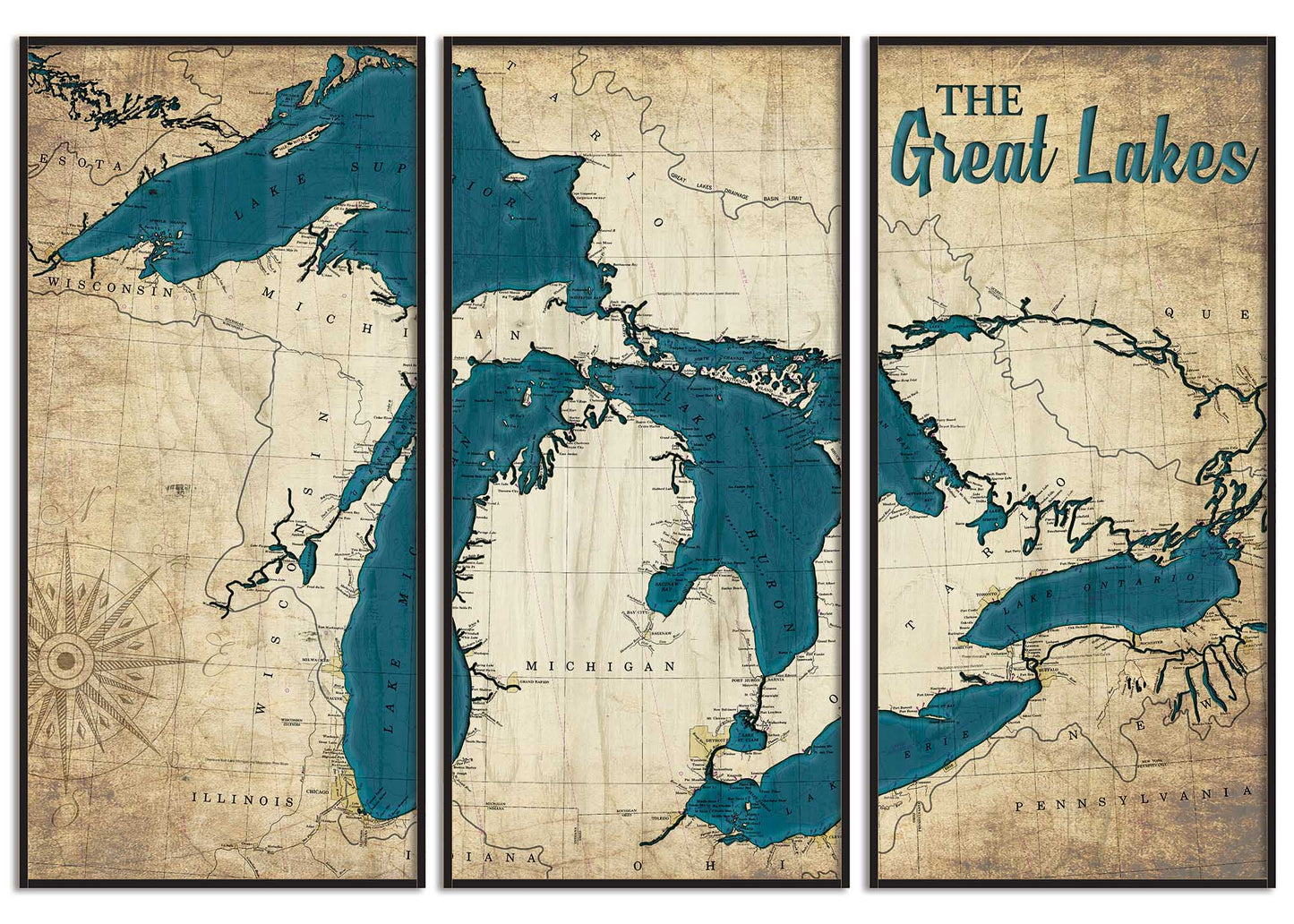 Great Lakes Triptyche Vintage Black Frame