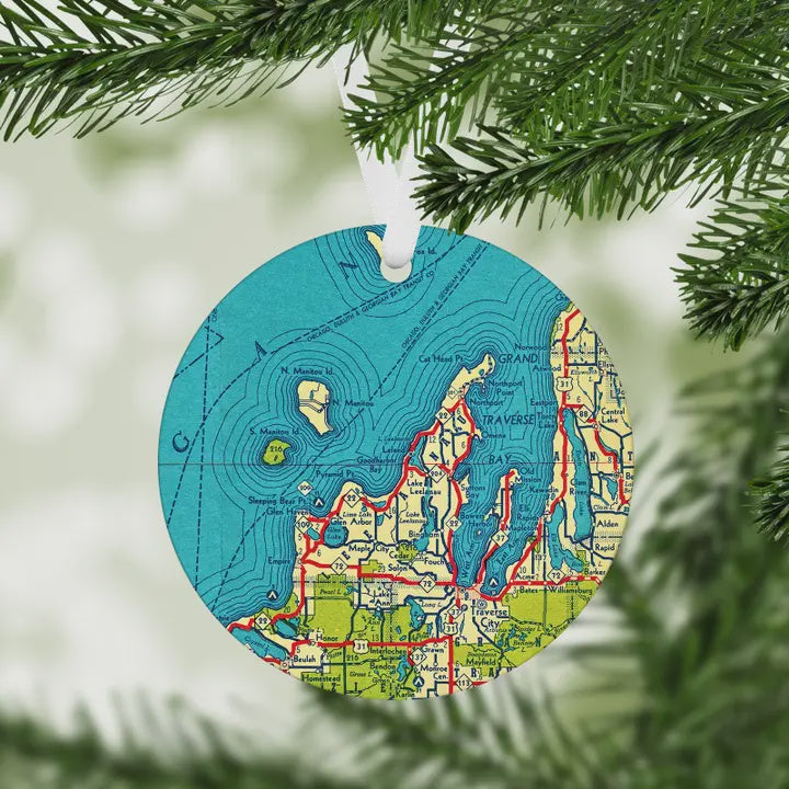 Michigan Christmas Ornament Leelanau County Map