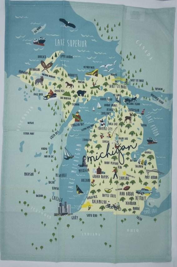 Dishtowel Whimsical Michigan