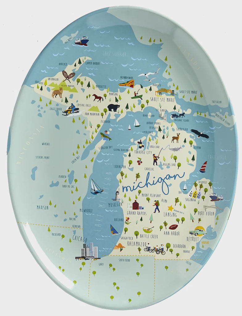 Whimsical Michigan Oval Platter