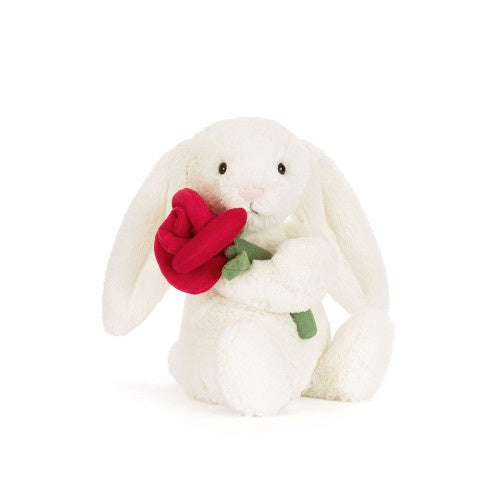 Jellycat Cream Bunny with Red Rose