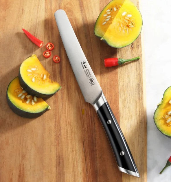 Helena Serrated Round Tip Knife 5in Black Handle