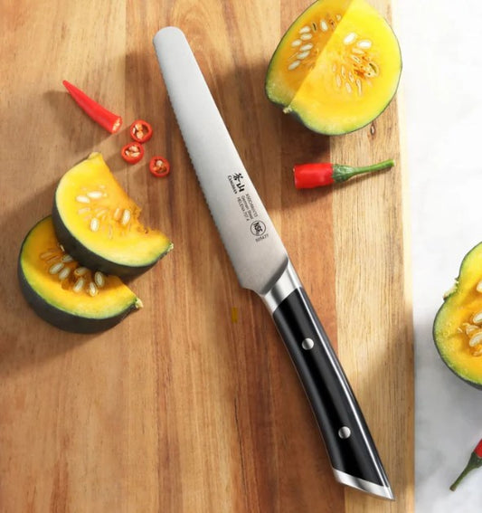 Helena Serrated Round Tip Knife 5in Black Handle