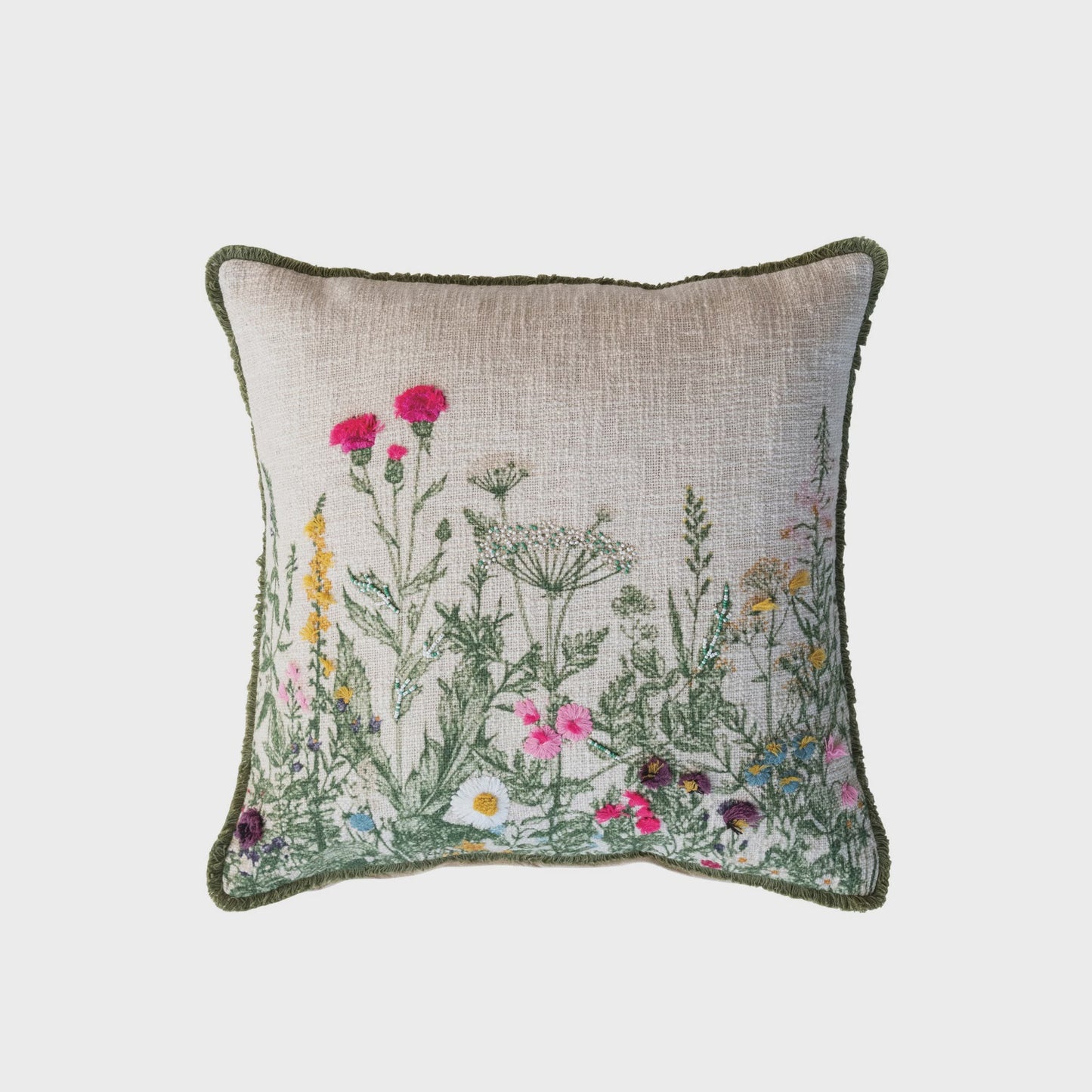 Pillow Floral w/ Embroidery Slub Square
