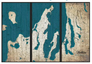 Northern Michigan Triptyche Vintage Black Frame