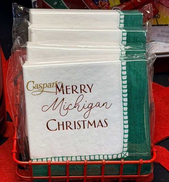 Merry Michigan Christmas Custom Beverage Napkin