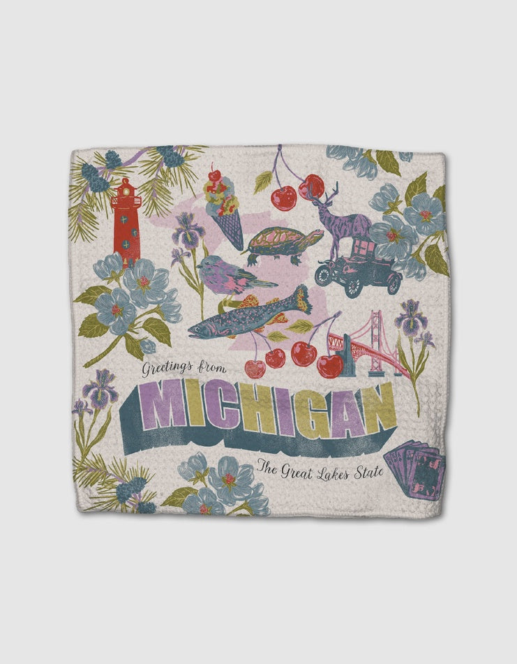 Geometry Dishcloth Greetings from Michigan  S/3
