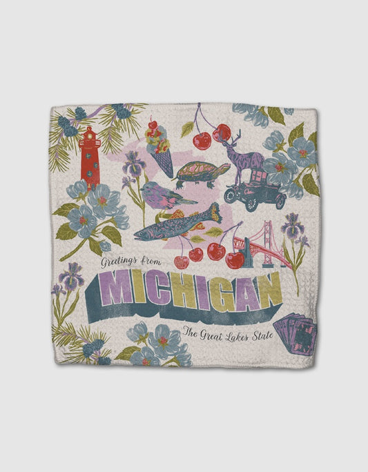 Geometry Dishcloth Greetings from Michigan  S/3