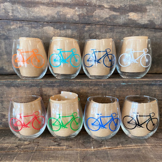 Bike Stemless Wine Glass